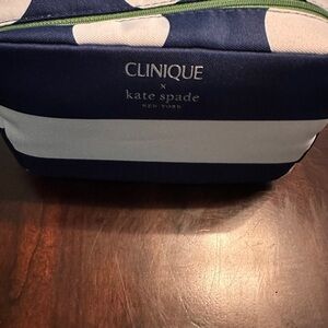Clinique  Kate Spade Blue and White Cosmetic Bag Classic Design
